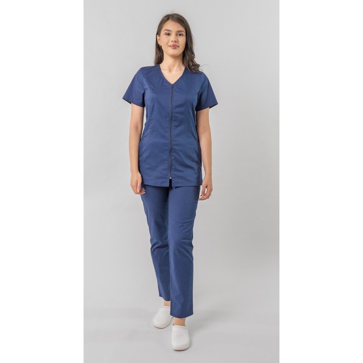 Bluza medicala Elena, de dama, cambrata, cu fermoar, culoare bluemarin, 2XL