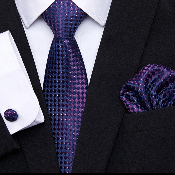 Set Cravată cu Batic și Butoni, Violet, Poliester, 146x7.5cm