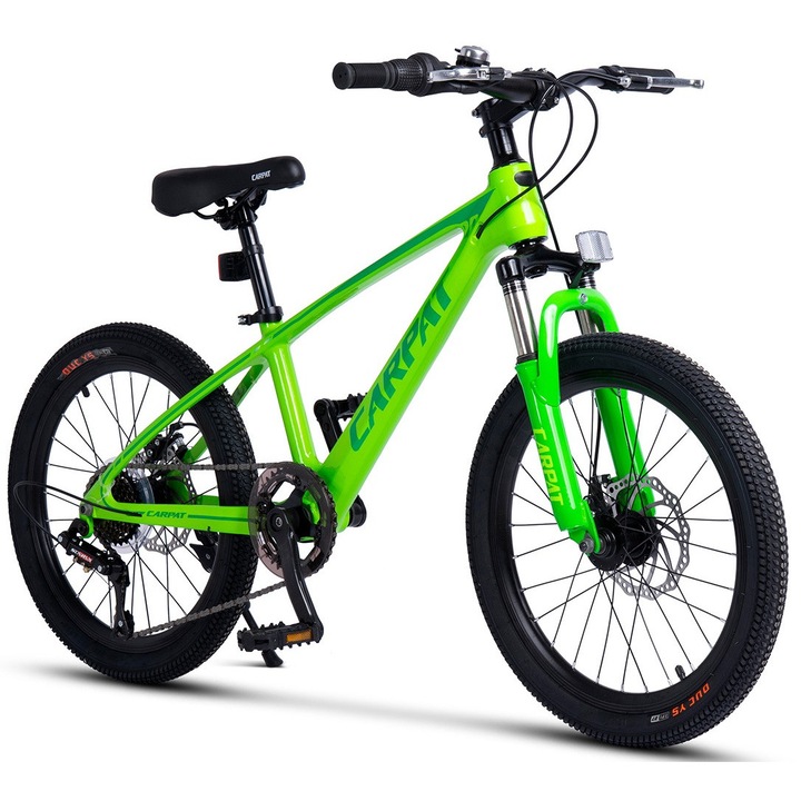 MTB велосипед с 20" колела, дискови спирачки, 7 скорости, оборудване SunRun, зелен, Планински велосипед Carpat Hiro Genius с алуминиева рамка за деца 7/10 години-Между 110-140 см, 12,5 кг, Модел 2025