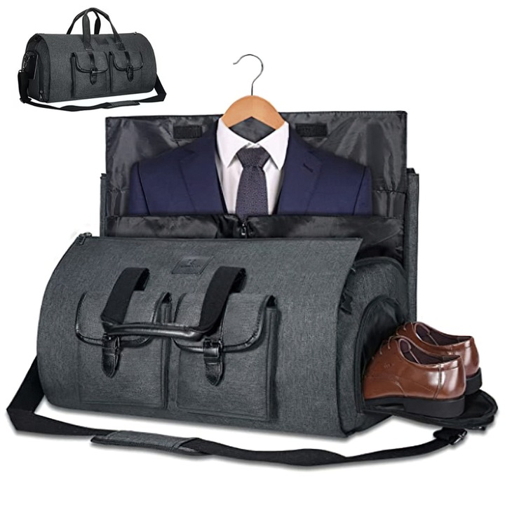 Geantă voiaj pliabilă Tressino 3 în 1, impermeabilă, 45L, Negru/Gri, 53.8x30.5x30.5 cm