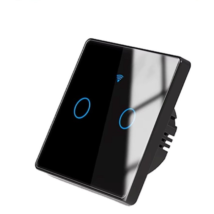 Intrerupator inteligent cu nul, Wi-Fi, 10A, 2 canale, Sticla securizata, Tuya, Smart Life, Compatibil Amazon Alexa/Google Assistant, Negru