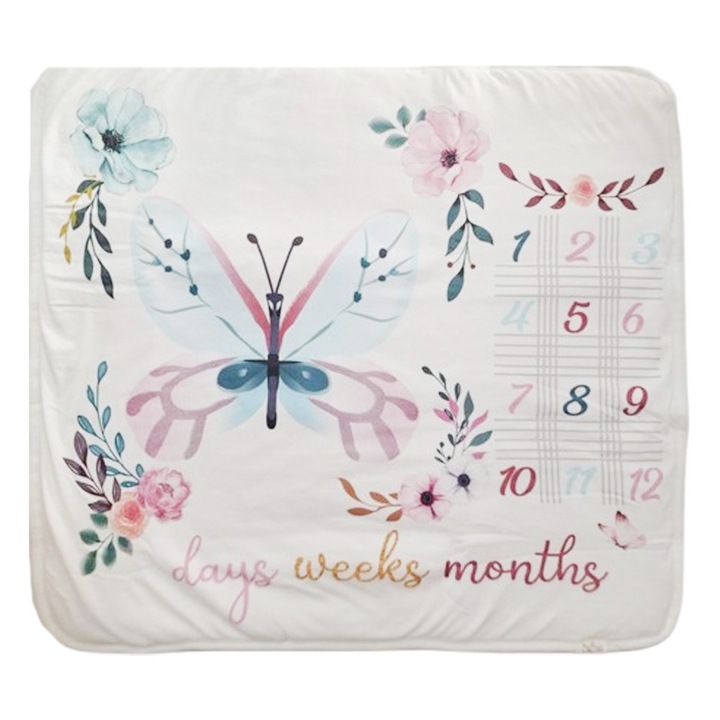 Patura pentru fotografierea cresterii bebelusilor, 90 x 90 cm, Babyline PT840, Alb