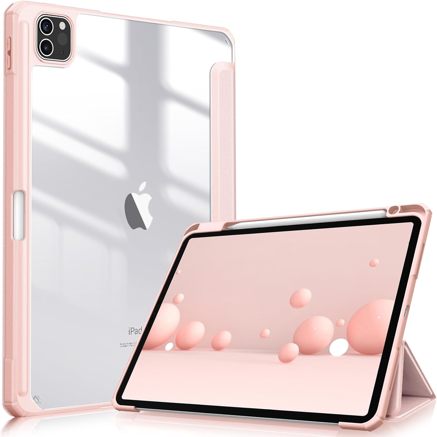 Husa premium pentru tableta Apple iPad Air 11" (2024), Sigloo, interior imitatie piele, suport Smart Pen, spate din PC transparent, rezista la socuri, Roz Gold