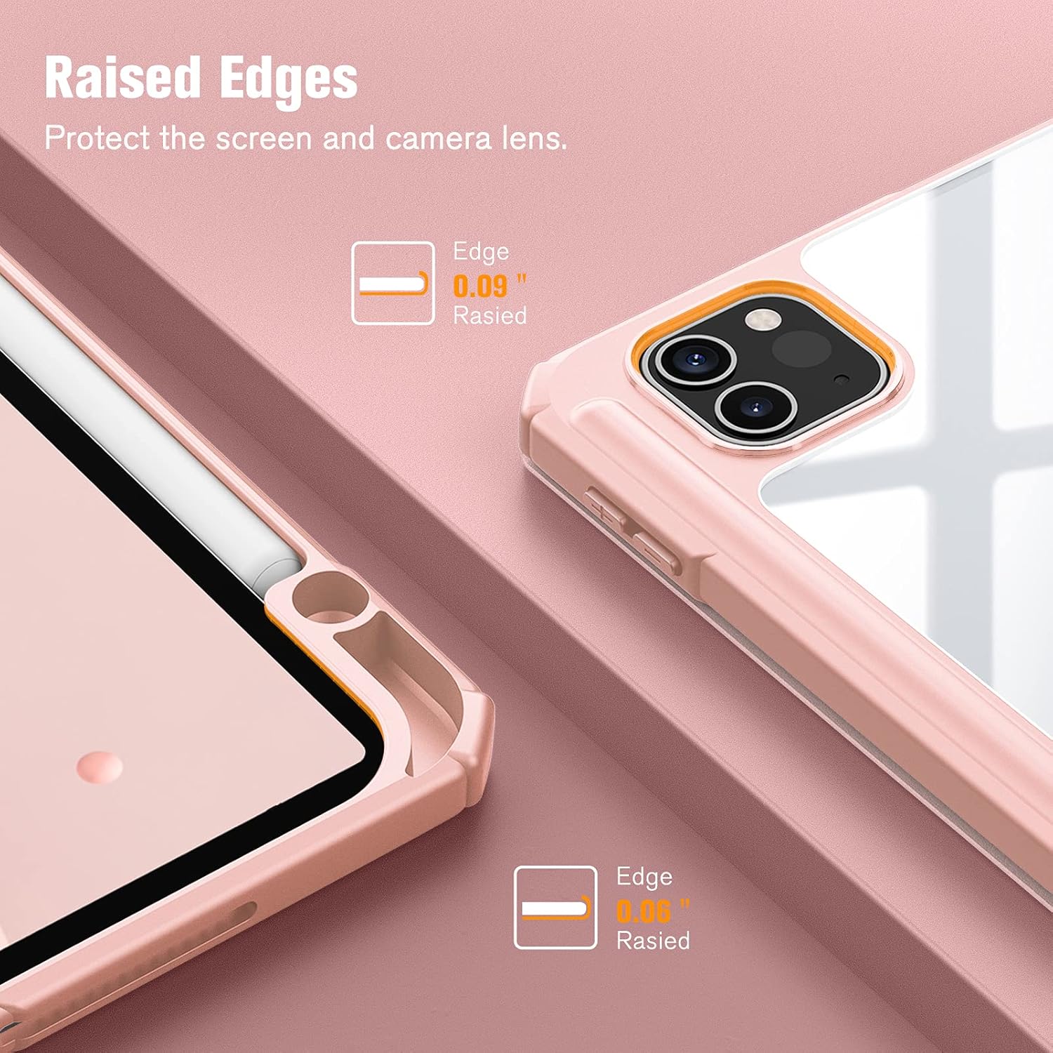 Husa premium pentru tableta Apple iPad Air 11" (2024), Sigloo, interior imitatie piele, suport Smart Pen, spate din PC transparent, rezista la socuri, Roz Gold