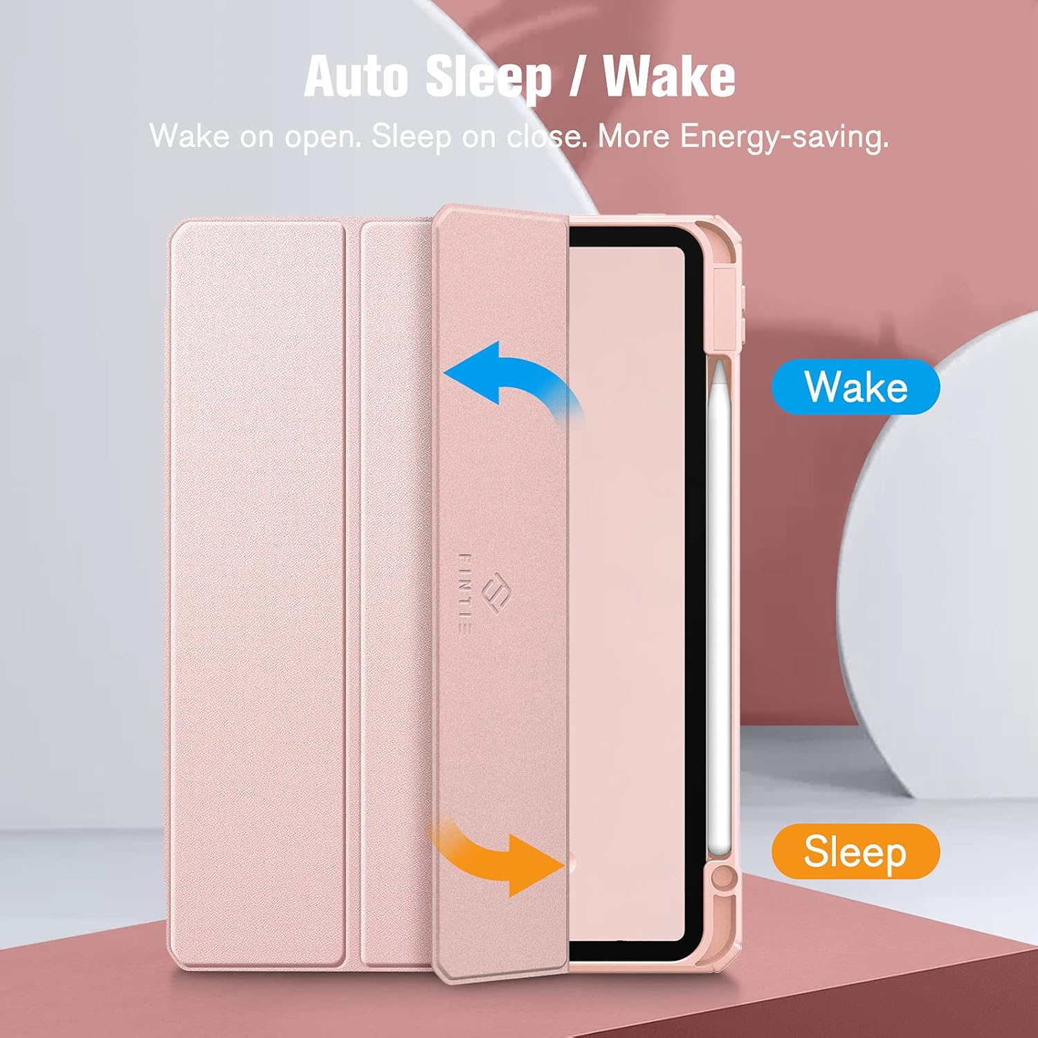Husa premium pentru tableta Apple iPad Air 11" (2024), Sigloo, interior imitatie piele, suport Smart Pen, spate din PC transparent, rezista la socuri, Roz Gold