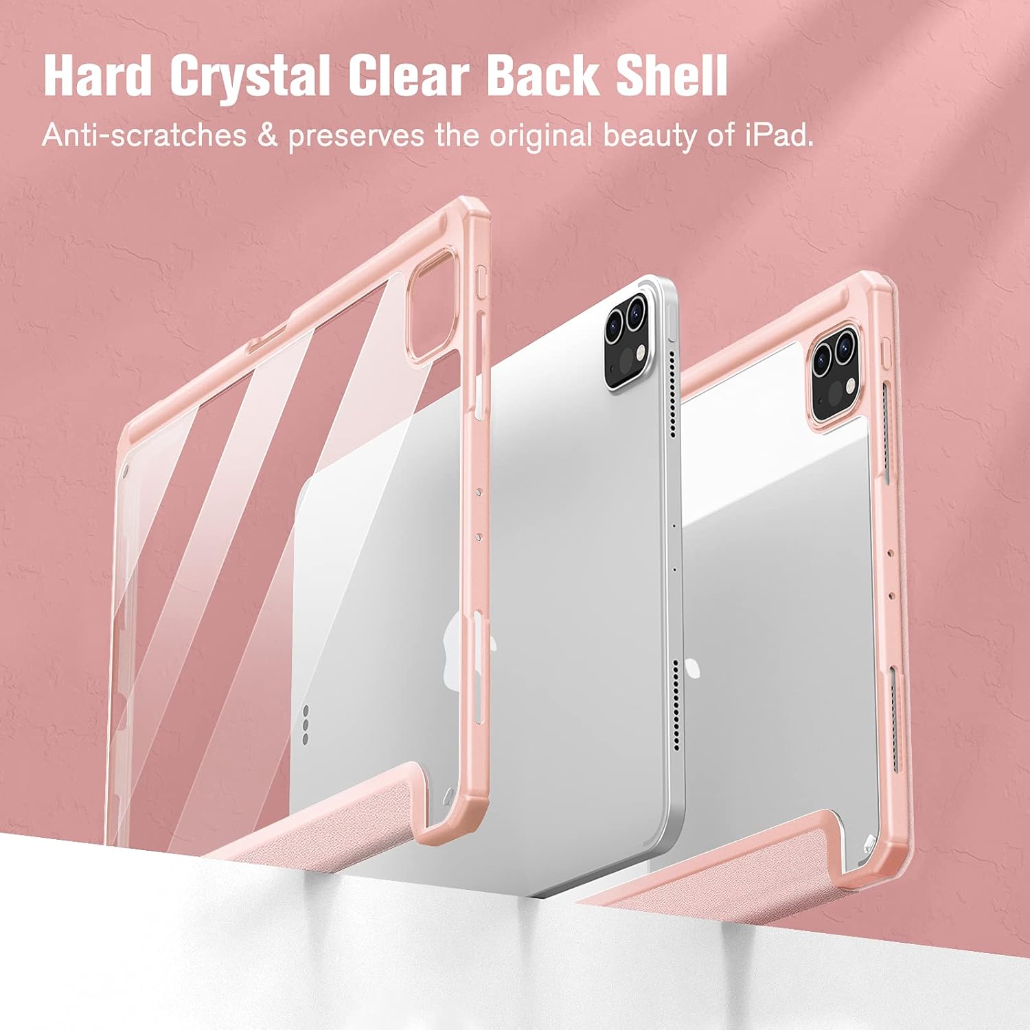 Husa premium pentru tableta Apple iPad Air 11" (2024), Sigloo, interior imitatie piele, suport Smart Pen, spate din PC transparent, rezista la socuri, Roz Gold