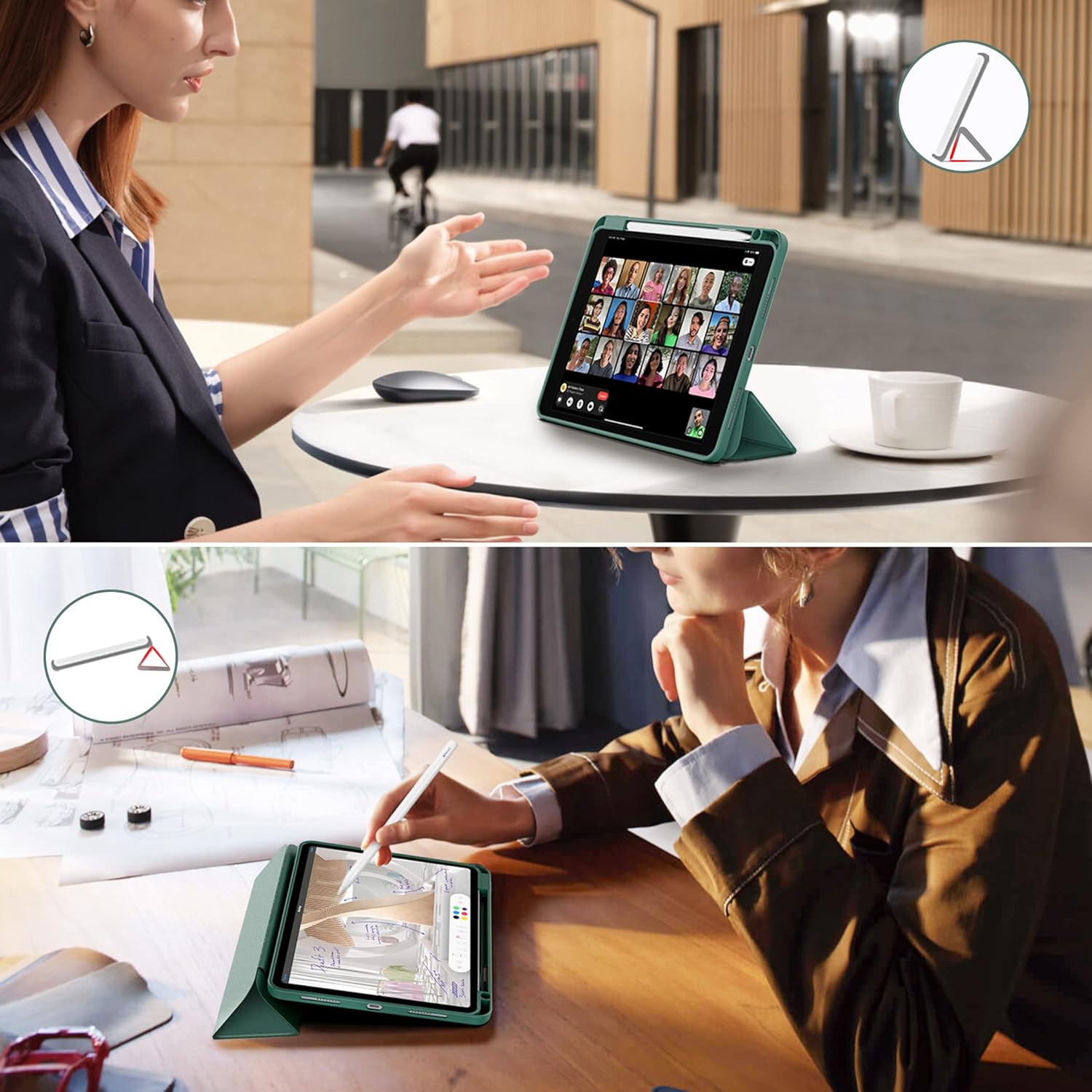 Husa premium pentru tableta Apple iPad Air 11" (2024), Air 5, Air 4, (11/10.9 Inch), Protectie Completa, Suport SmartPen, Verde inchis