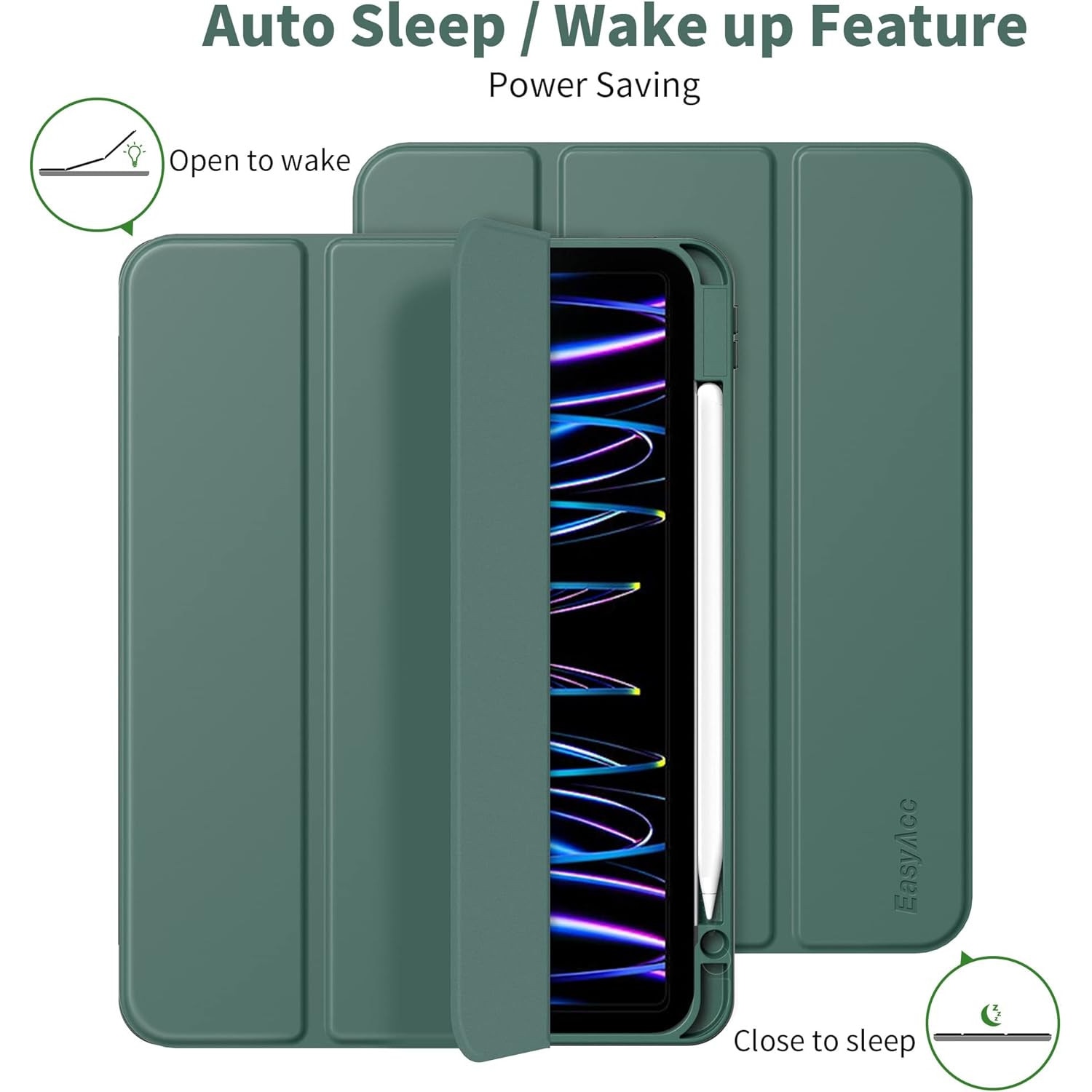 Husa premium pentru tableta Apple iPad Air 11" (2024), Air 5, Air 4, (11/10.9 Inch), Protectie Completa, Suport SmartPen, Verde inchis