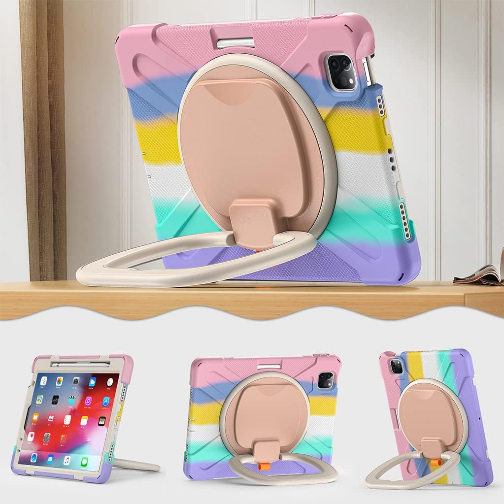 Husa de protectie pentru Apple iPad Air 10.9" (Gen. 5/4) si iPad Pro 11" (Gen. 1–4), Sigloo, antisoc, suport 360, curea de umar, Roz
