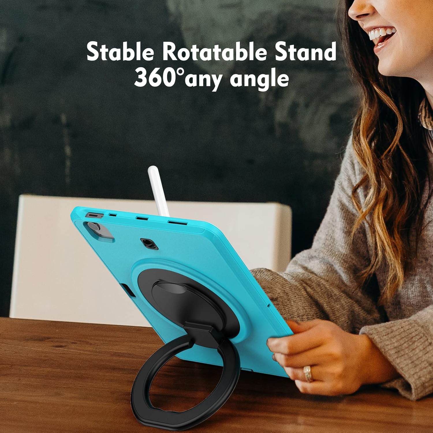 Pachet complet Sigloo 360° pentru iPad Air 10.9" (Gen. 5/4) si iPad Pro 11" (Gen. 1–4), - Husa cu folie, suport rotativ si suport creion - Albastru