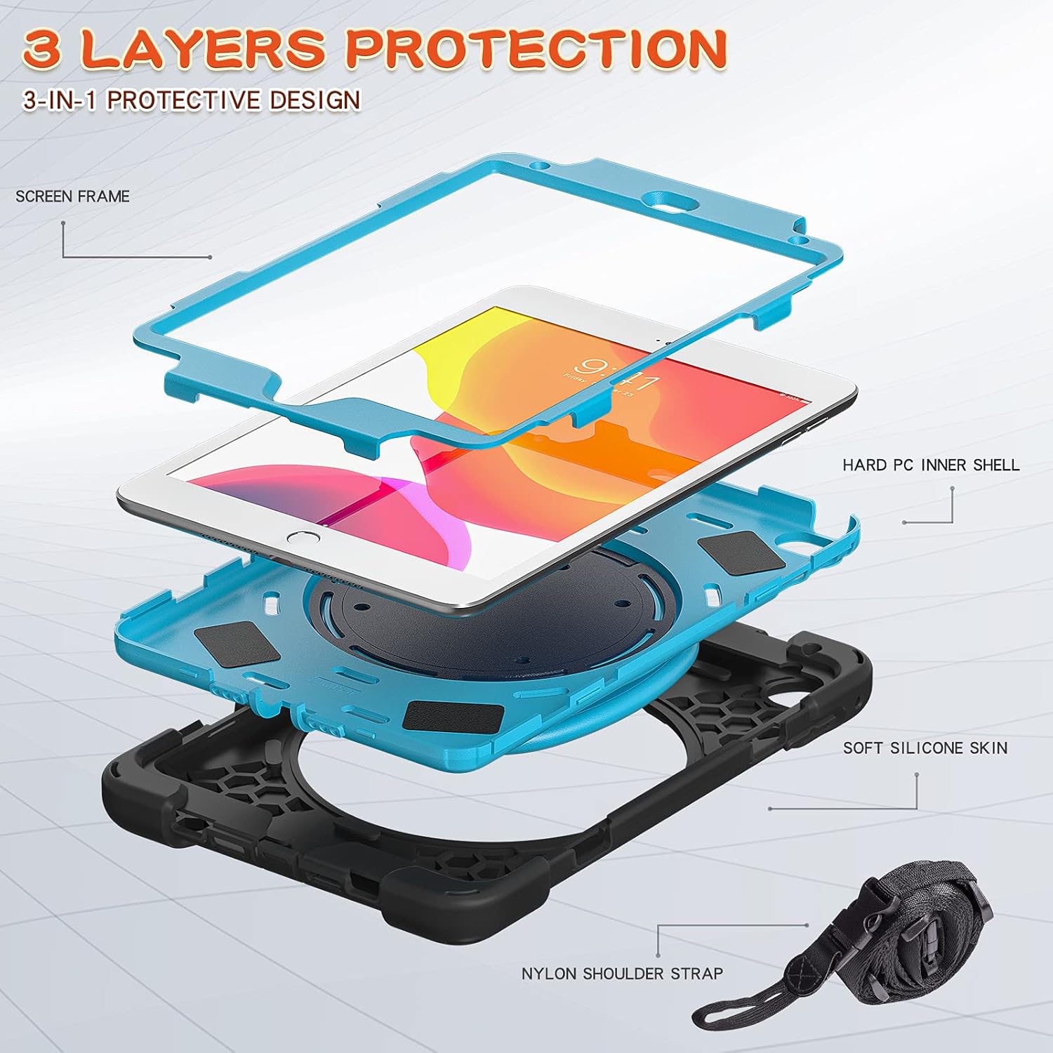 Husa Sigloo 360 pentru iPad Air11 2024, Ipad Air 5/4 . suport rotativ, Negru / Albastru