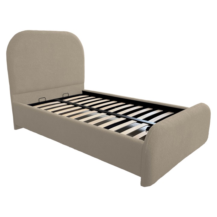 Pat tapitat TEDDY cu spatiu de depozitare si somiera rabatabila cappuccino E18 120x200