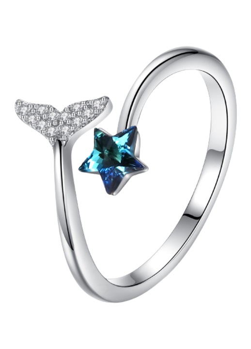 Inel din argint cu stea Swarovski albastra - Reglabil