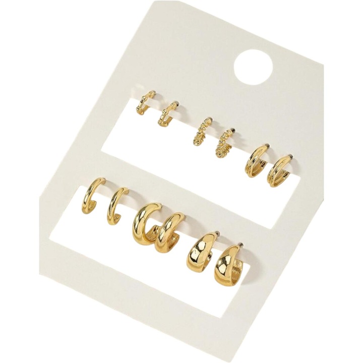 Cercei aurii, eleganti, diverse modele, set 6 perechi