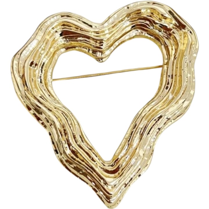 Brosa aurie, in forma de inima, model trendy, 4cm
