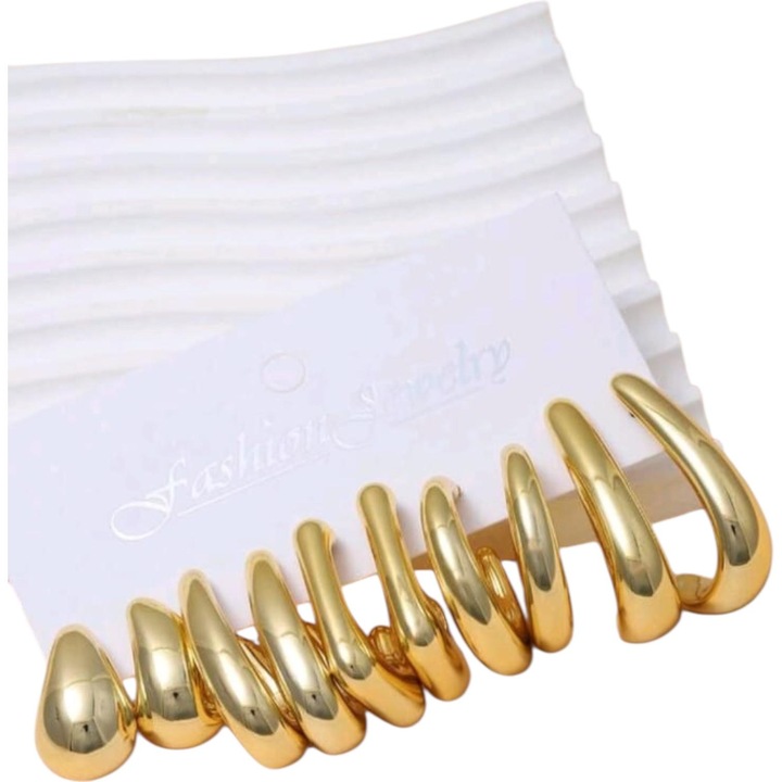 Cercei aurii, eleganti, diverse forme, set 5 perechi