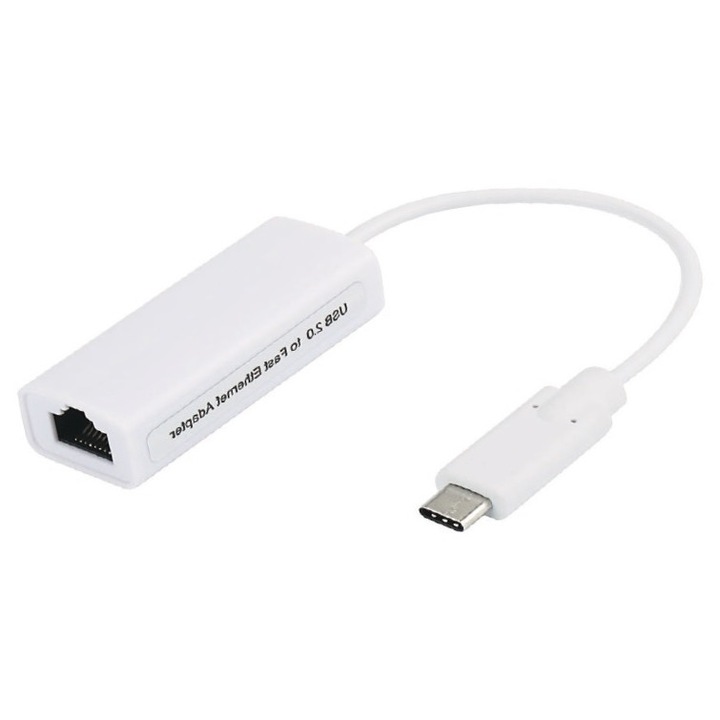Adaptor, convertor USB-C (USB3.1) tata la Megabit LAN RJ45 Ethernet mama, alb