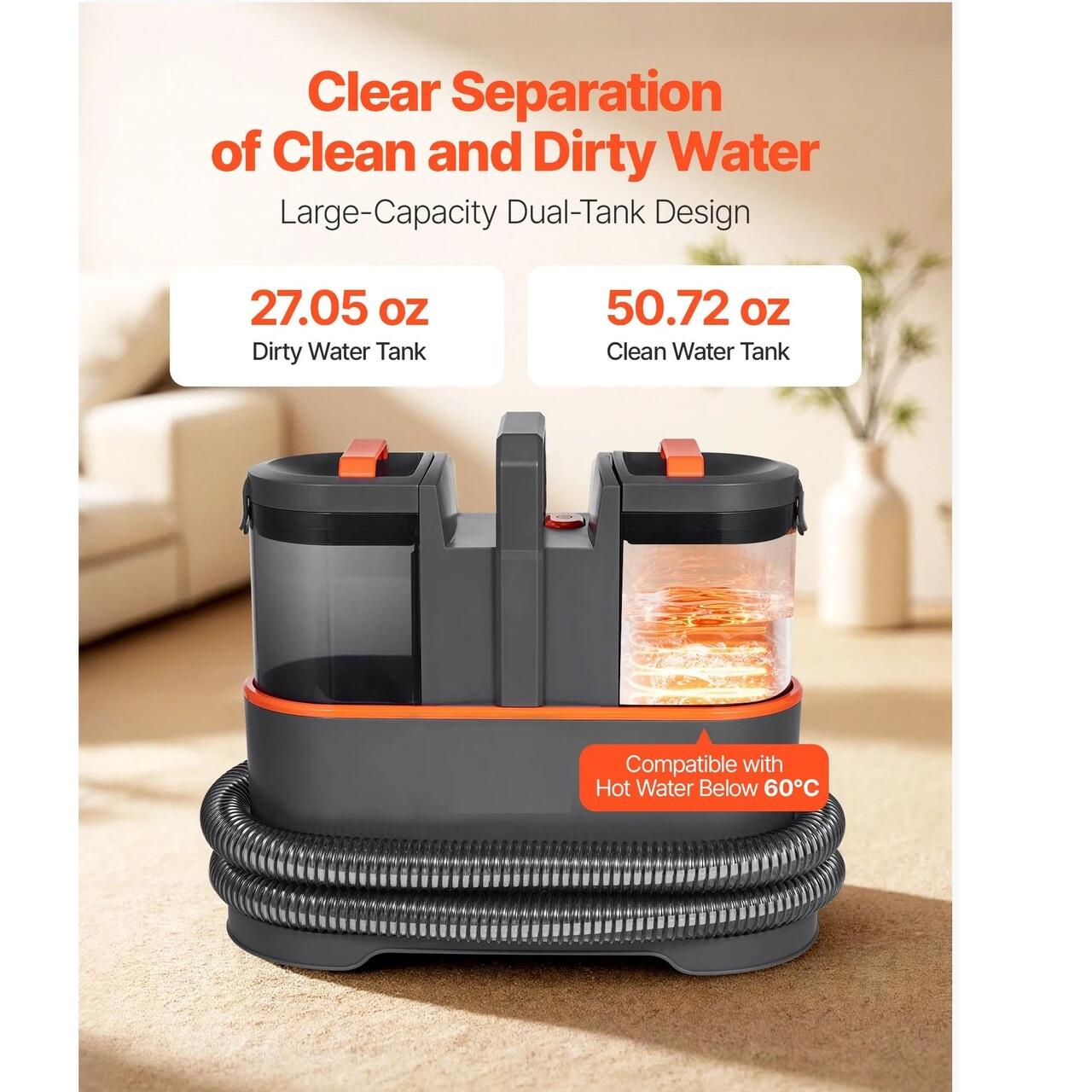 Aspirator profesional cu spalare, Curatator de pete textile, covoare, tapiterii, 450 W, Rezervor apa curate/murdara 1.5/0.8 l