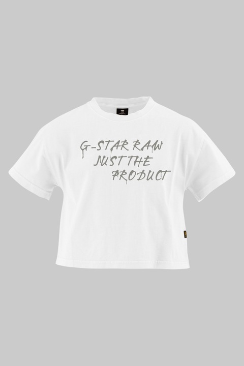 G-STAR, Kerek nyakú crop póló, Világosszürke/Fehér