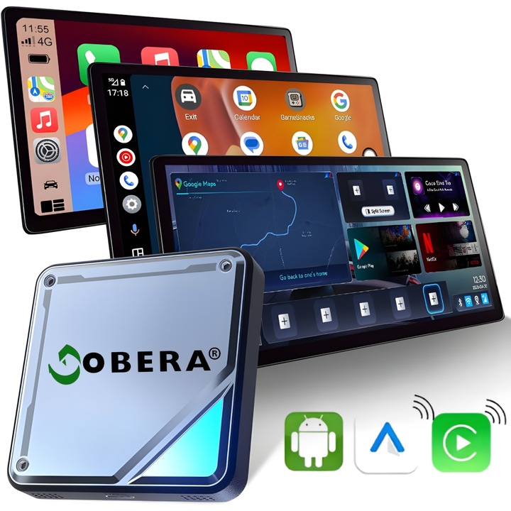 AI Box adapter BMW-hez, goBERA®, Android 13, Snapdragon QCM6125, 8GB RAM + 128GB ROM, Kétsávos Wi-Fi 2.4/5GHz, Bluetooth 5.2, Osztott képernyő 5:5/3:7, GPS+GLONASS+Beidou, Multimédia alkalmazások, Precíz navigáció, Plug & Play