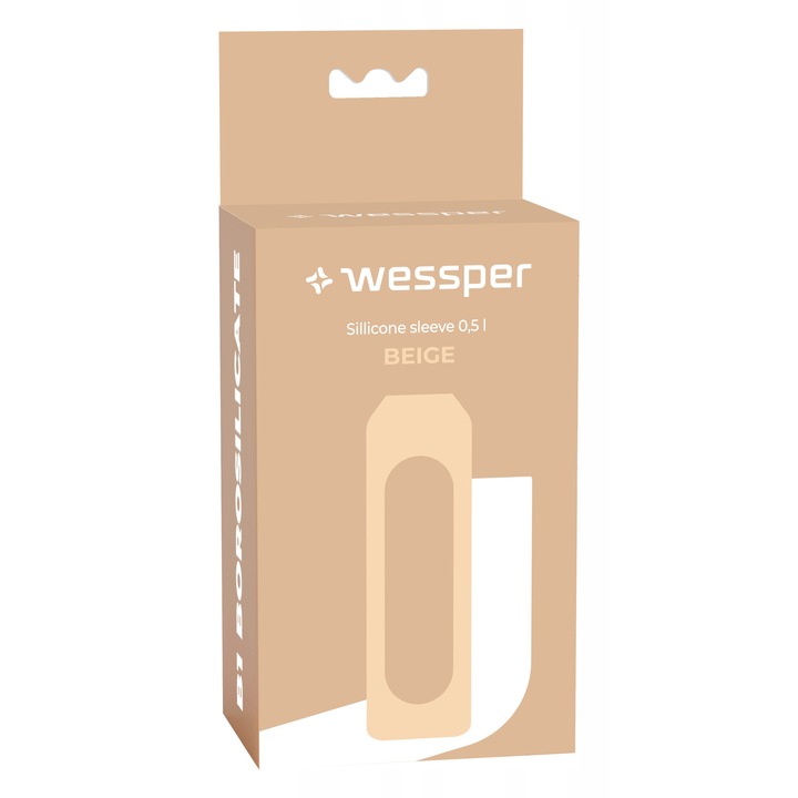 Husa protectie din silicon pentru sticla de apa Wessper B1 de 0,5l, bej, fara BPA, antiderapanta