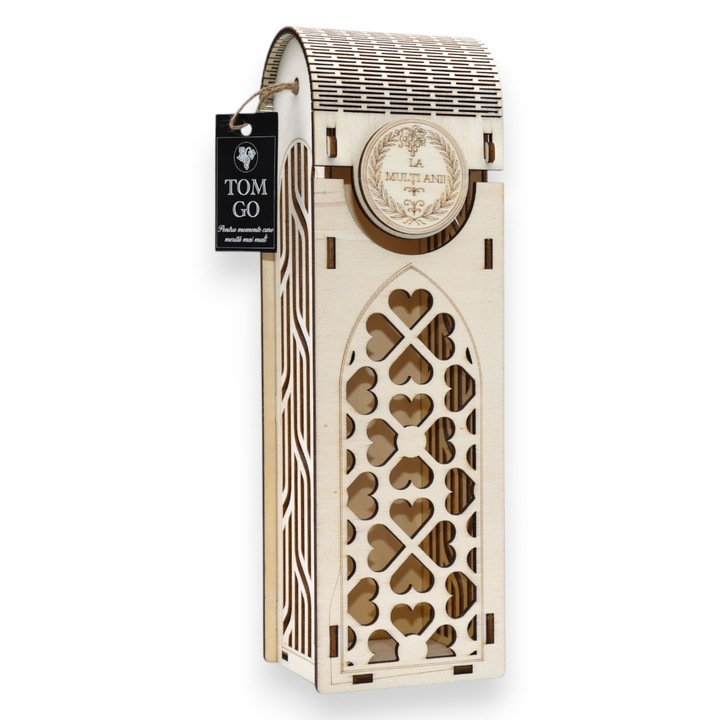 Cutie vin gravată “La mulți ani!” - trifoi & model geometric modern