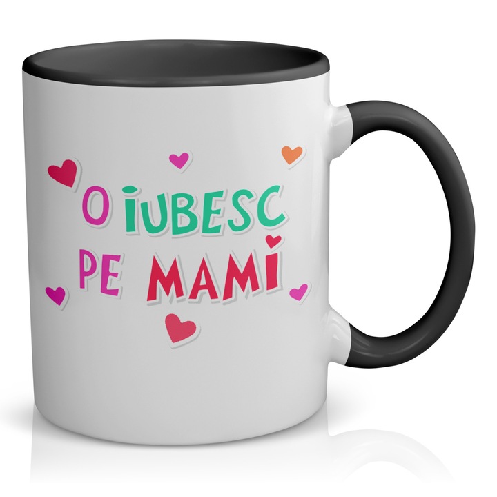 Cana cu mesaj ”O iubesc pe mami”, 330 ml, ceramica, Negru