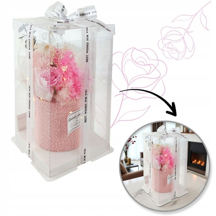 Cadou personalizat trandafiri din sapun parfumati cu lumini LED 3 moduri cutie decorativa eleganta 28x18x10cm greutate 46g interior auto-asamblare Cadou romantic pentru femei, mame, bunici sau pentru orice ocazie speciala Manolex®