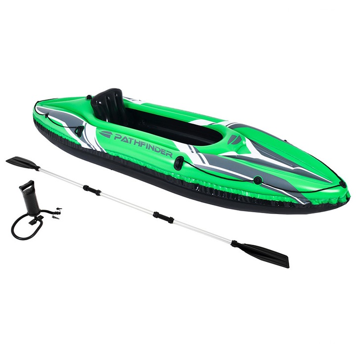 Caiac de 1 Persoana, Hessa, PVC, Gonflabil, 274x77x43 cm, Verde/Negru