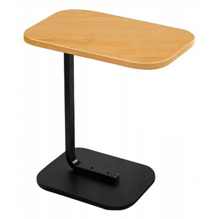 Модерна масичка за кафе, Zola, C-образна форма, метална рамка, 40 x 30 x 60 см, черно/кафяво