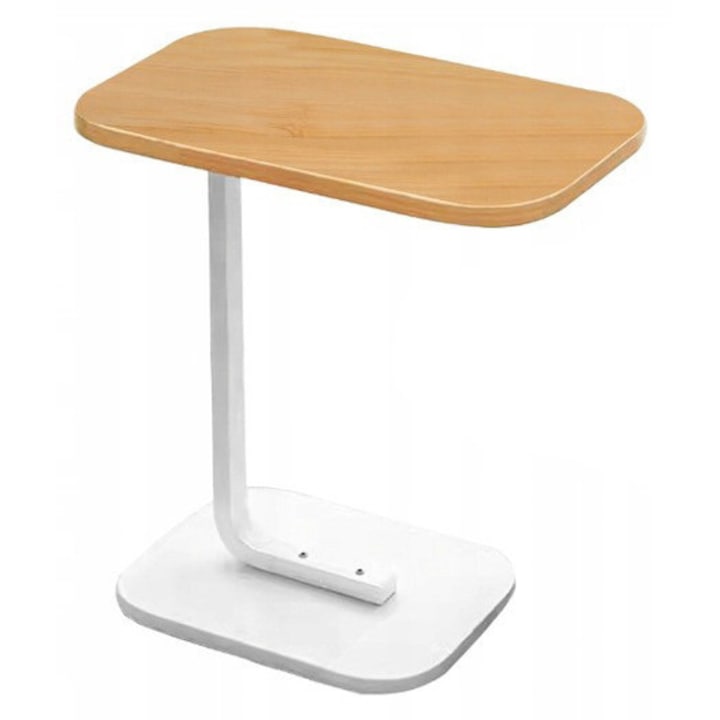 Модерна масичка за кафе, Зола, C-образна форма, метална рамка, 40 x 30 x 60 см, бял/кафяв