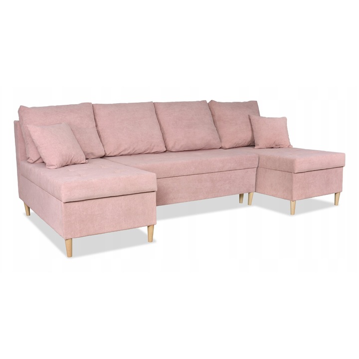 Colțar extensibil, Wigo Big, funcție de dormit, roz, 296x140x74 cm