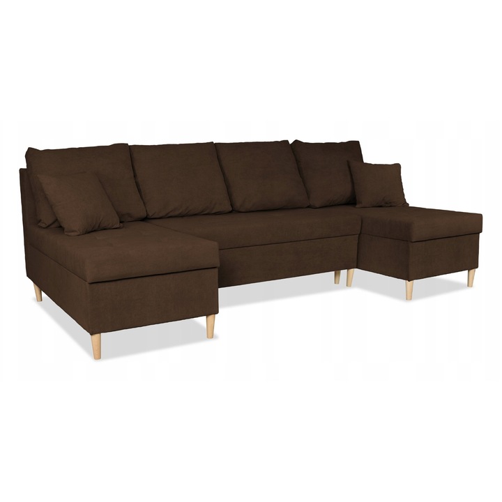 Coltar extensibil Wigo Big, functie de dormit, catifea/lemn, 296x140x74 cm, maro