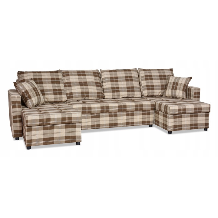 Coltar extensibil, Winston Big, functii de dormit, catifea/lemn, 296x140x74 cm, maro/bej