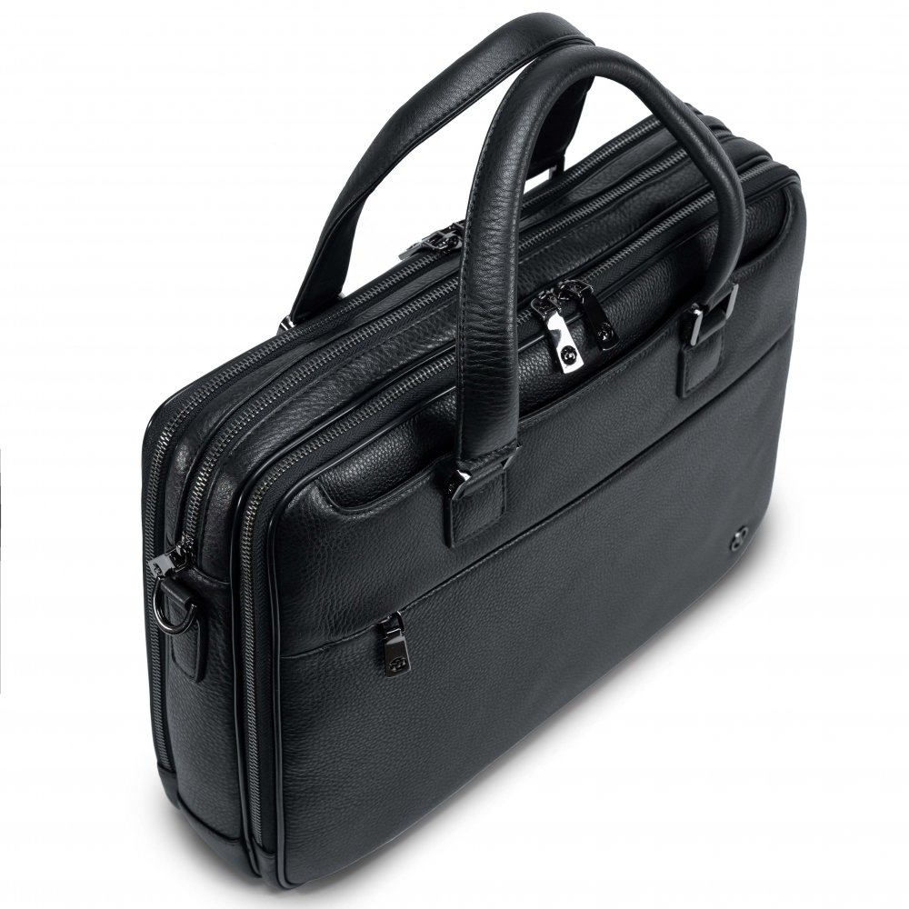 Geanta pentru laptop Henry Taylor 359, piele naturala, neagra, 40x30x10cm