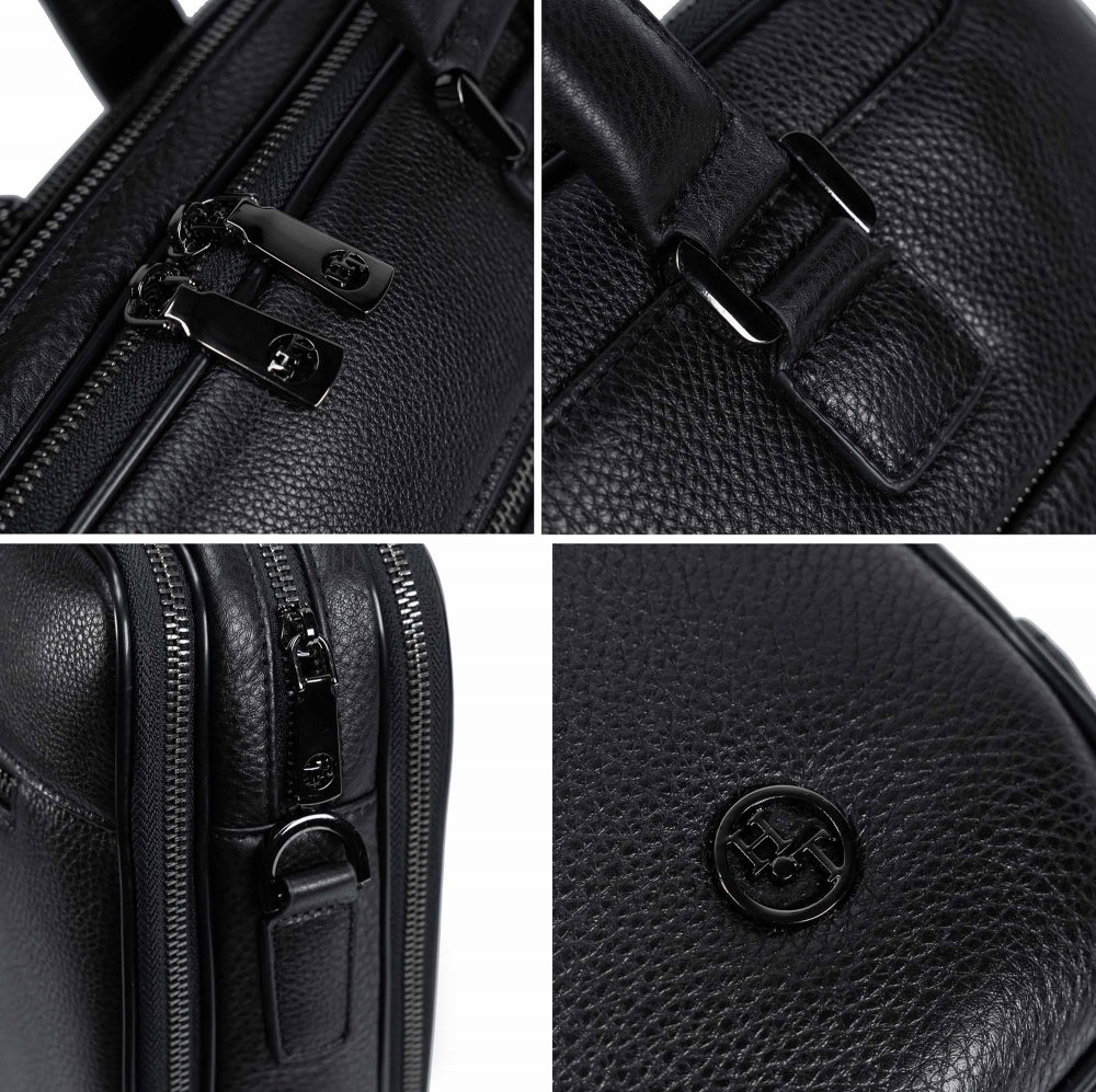 Geanta pentru laptop Henry Taylor 359, piele naturala, neagra, 40x30x10cm