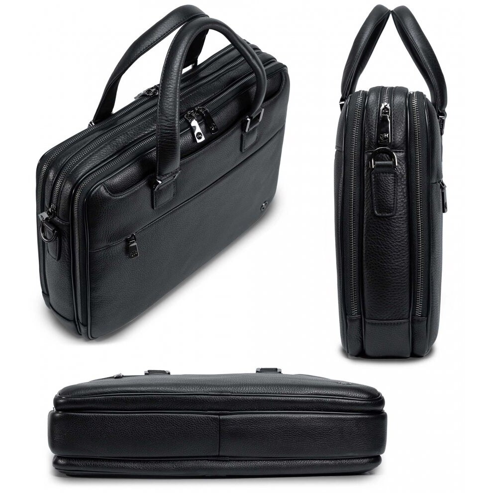 Geanta pentru laptop Henry Taylor 359, piele naturala, neagra, 40x30x10cm