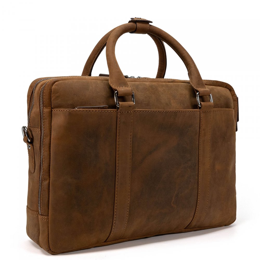 Geantă laptop Valmio Cargo B1, piele naturală maro, 40x29x12cm, pentru bărbați