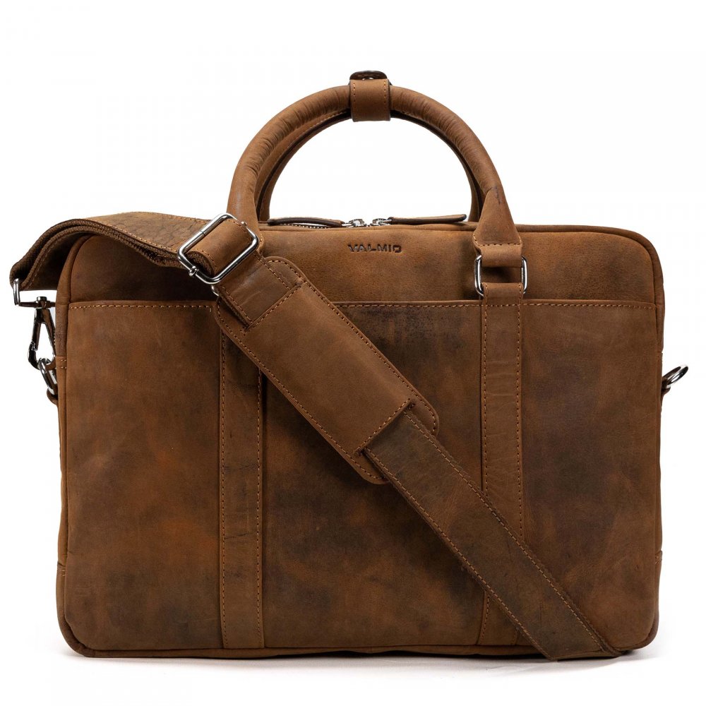 Geantă laptop Valmio Cargo B1, piele naturală maro, 40x29x12cm, pentru bărbați