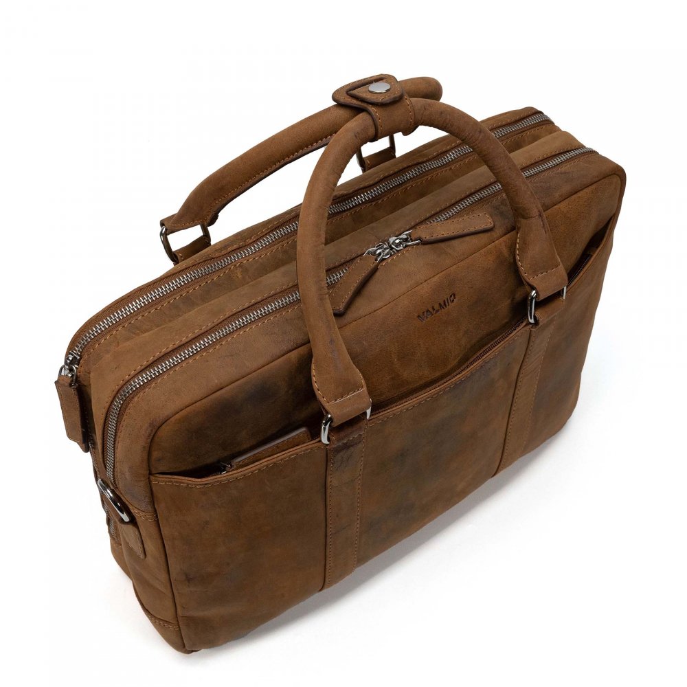 Geantă laptop Valmio Cargo B1, piele naturală maro, 40x29x12cm, pentru bărbați