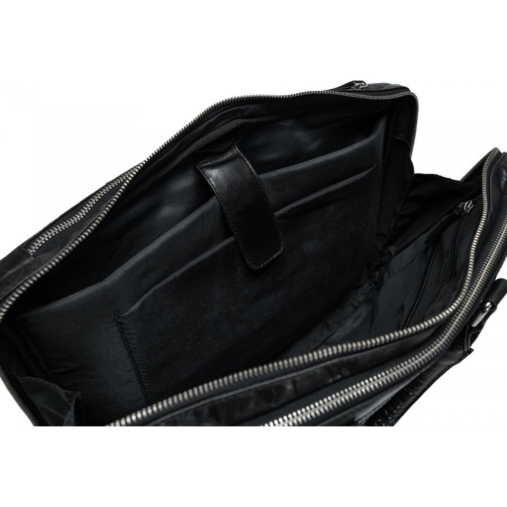 Geantă laptop Valmio Monte, piele naturală, neagră, 40x30x9cm