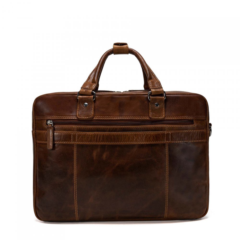 Geantă laptop Valmio Sahara B2 maro, piele naturală, 40x29x13cm