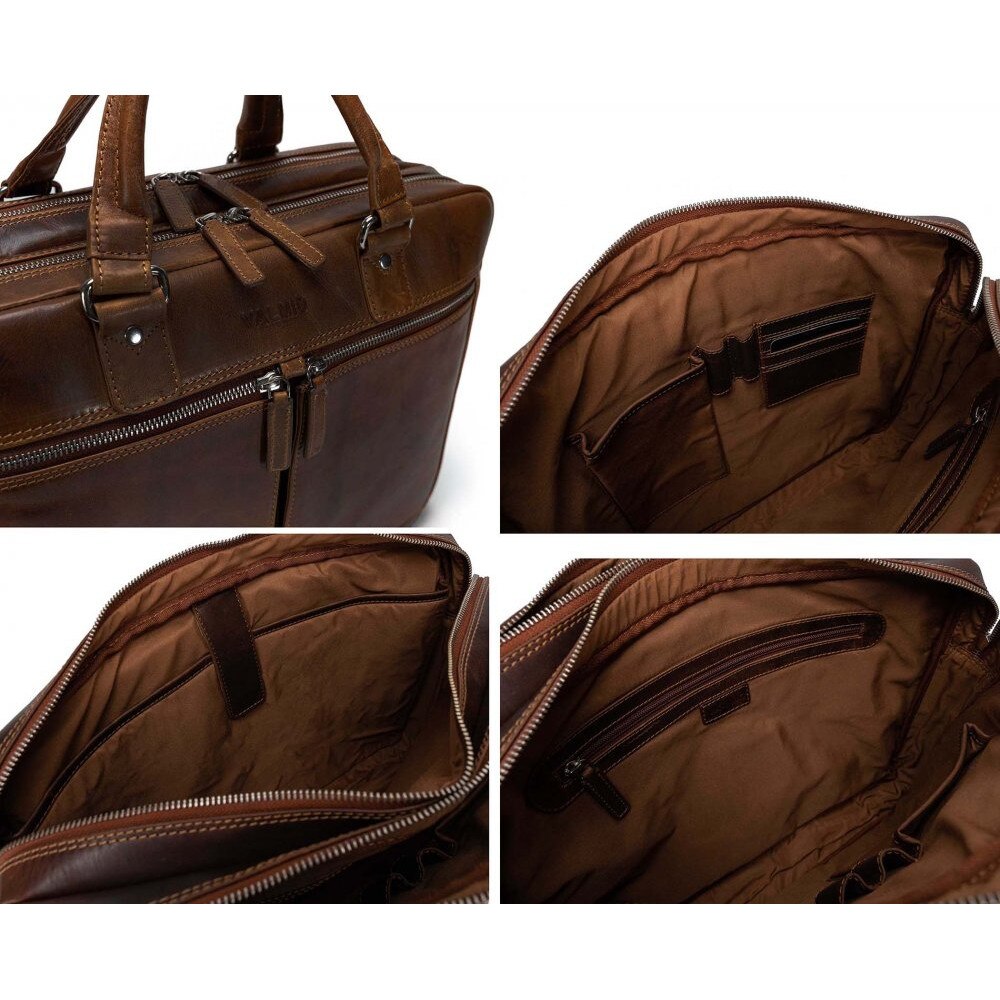 Geantă laptop Valmio Sahara B2 maro, piele naturală, 40x29x13cm