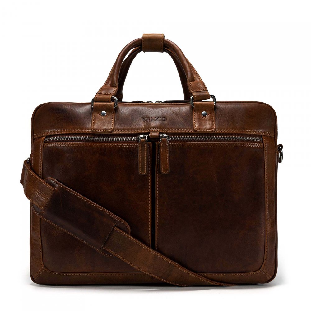 Geantă laptop Valmio Sahara B2 maro, piele naturală, 40x29x13cm