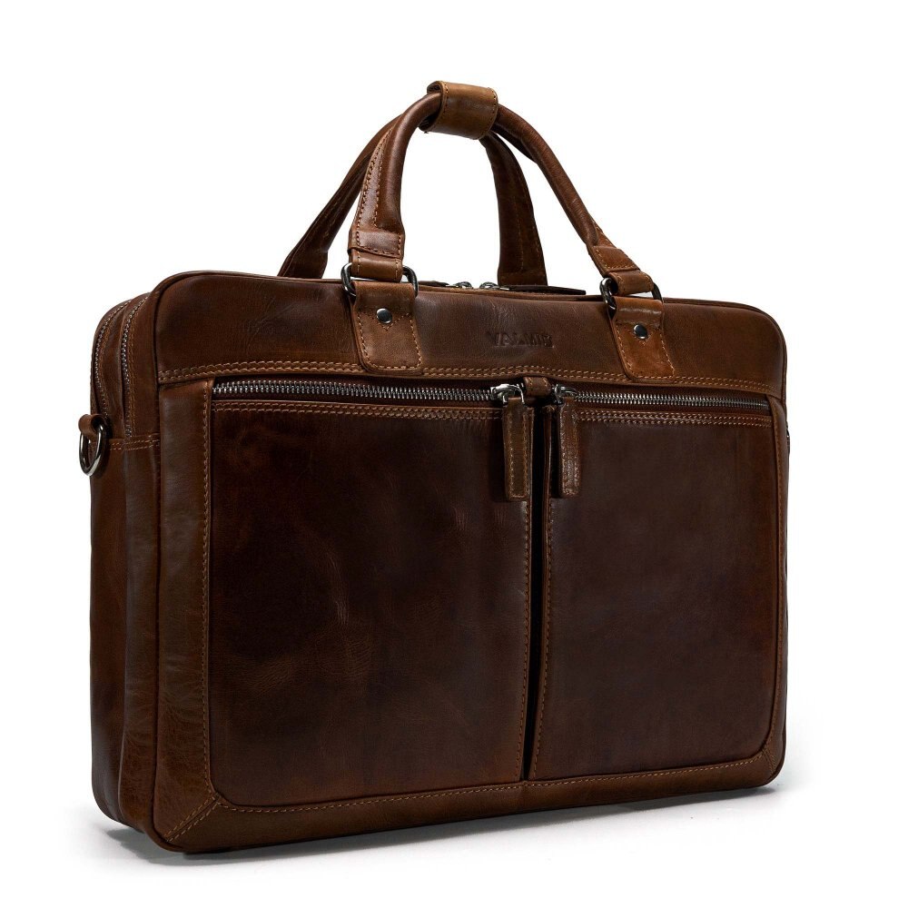 Geantă laptop Valmio Sahara B2 maro, piele naturală, 40x29x13cm