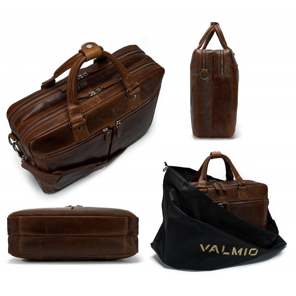 Geantă laptop Valmio Sahara B2 maro, piele naturală, 40x29x13cm