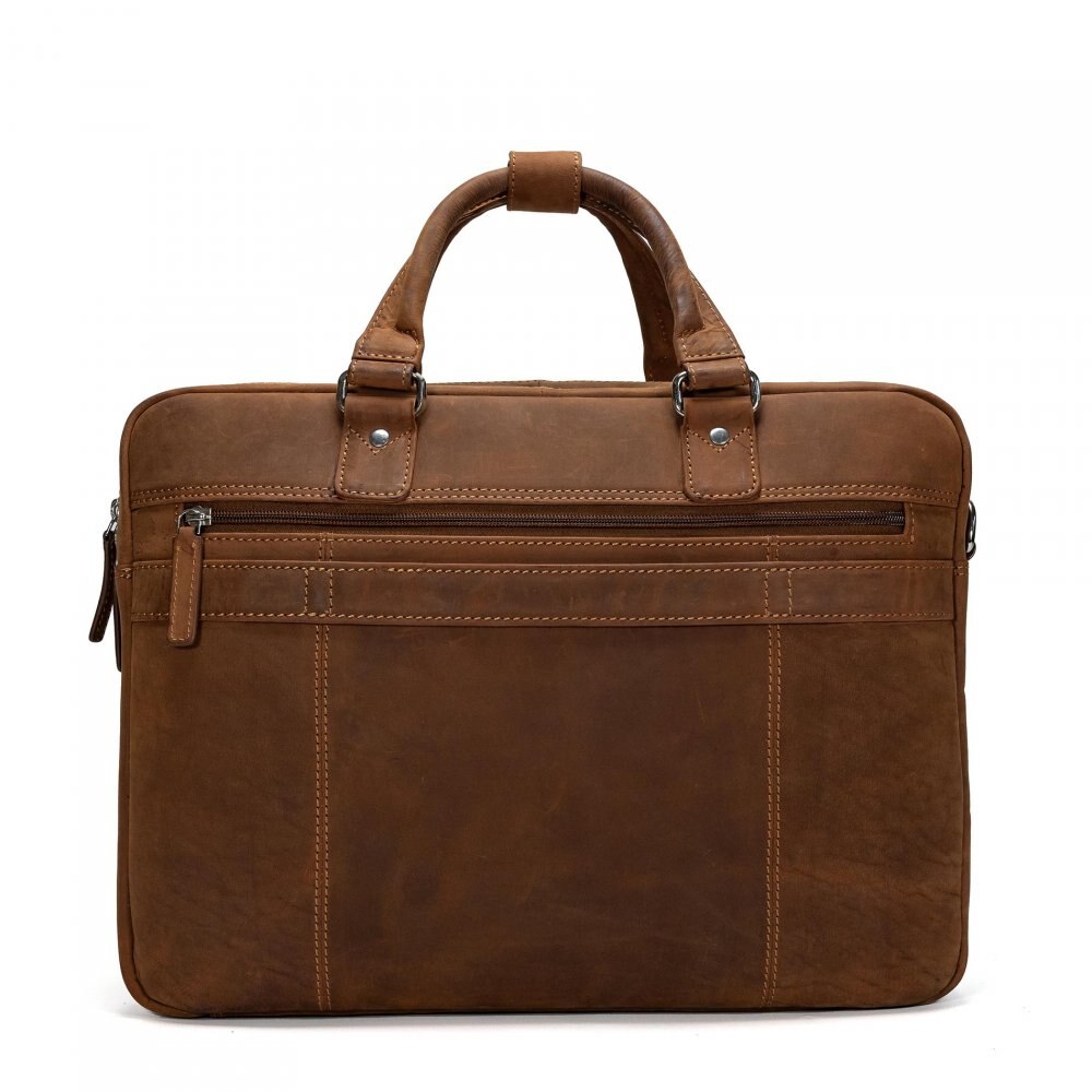 Geanta laptop barbati Valmio Sahara, piele naturala, maro deschis, 40x30x12cm