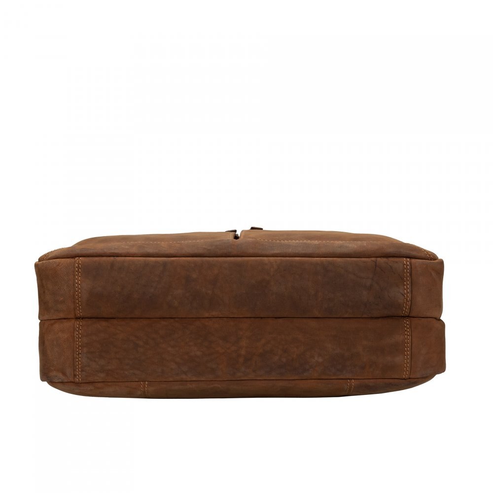 Geanta laptop barbati Valmio Sahara, piele naturala, maro deschis, 40x30x12cm