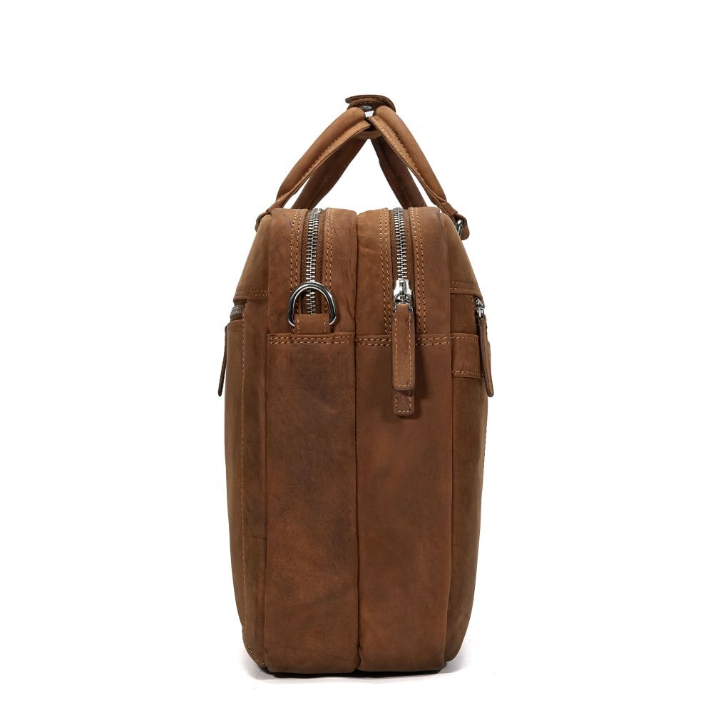 Geanta laptop barbati Valmio Sahara, piele naturala, maro deschis, 40x30x12cm