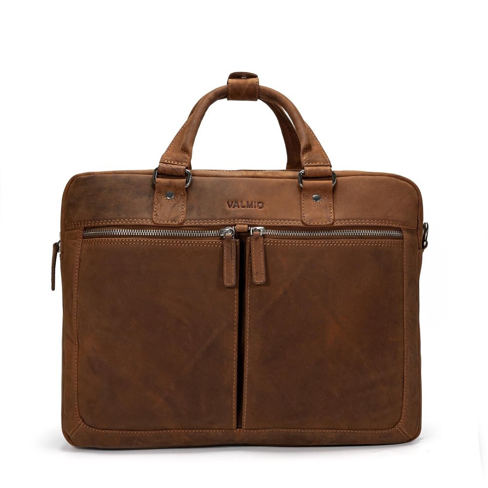 Geanta laptop barbati Valmio Sahara, piele naturala, maro deschis, 40x30x12cm